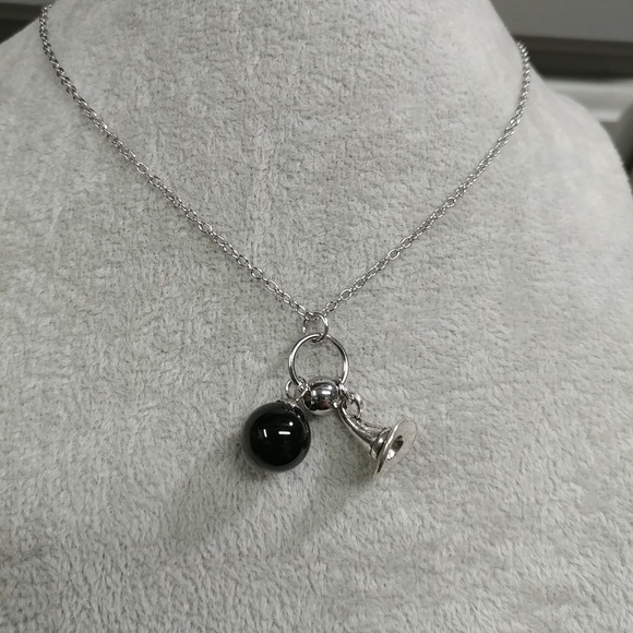 Witch Hat Charm Necklace Black Stone Gemstone Adjustable Stainless-Steel Chain - Picture 4 of 6